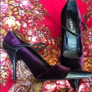 PRADA Velvet/Leather Heels✨Luxurious Purple/Black
